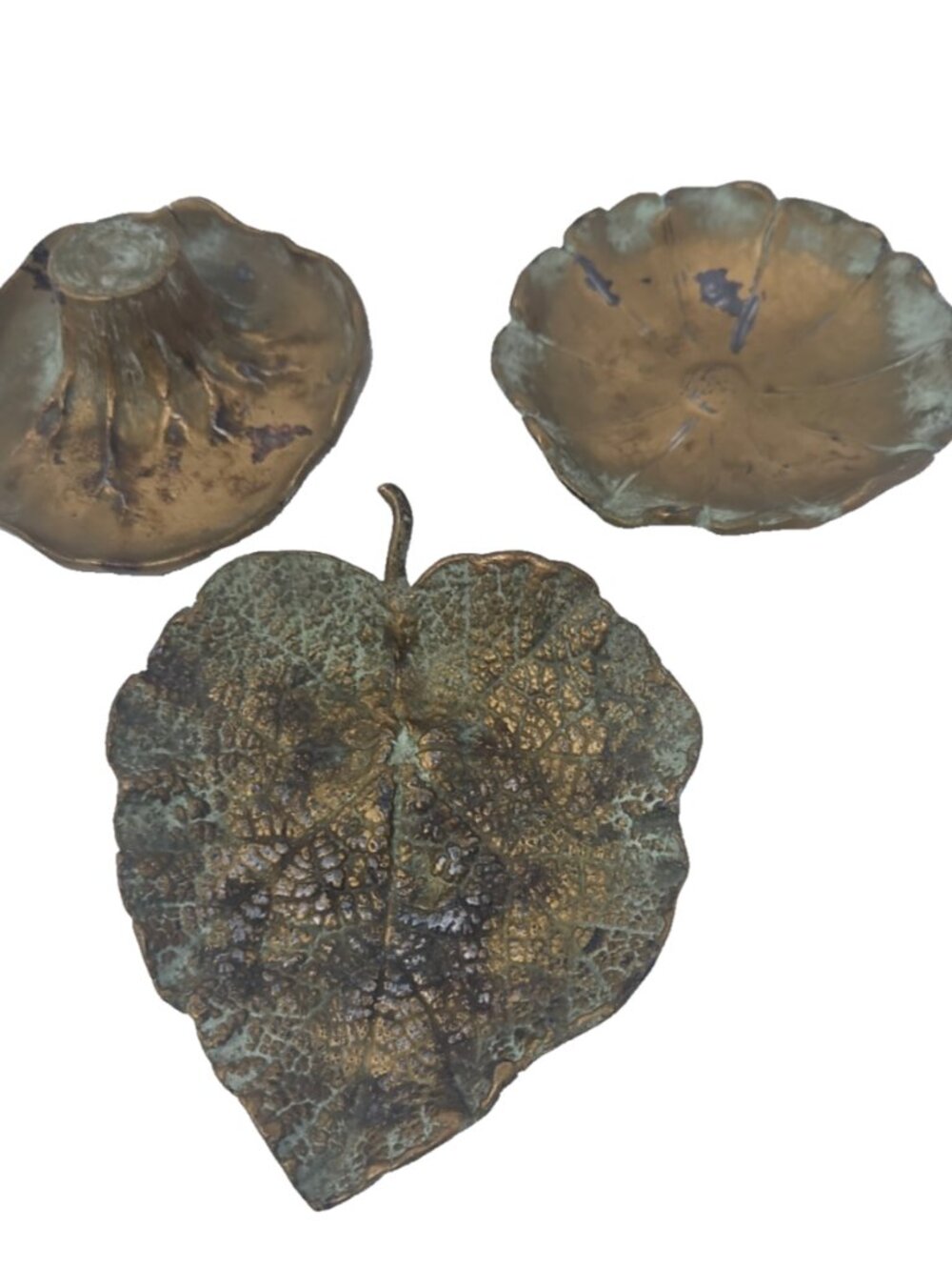 3 Vintage 1930s McClelland Barclay Trio Gilt Bronze Dish Trays Stump Leaf Flower